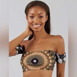 Wolven Threads Noor Off Shoulder Bandeau Bra Top Yoga Swim Activewear Sz L